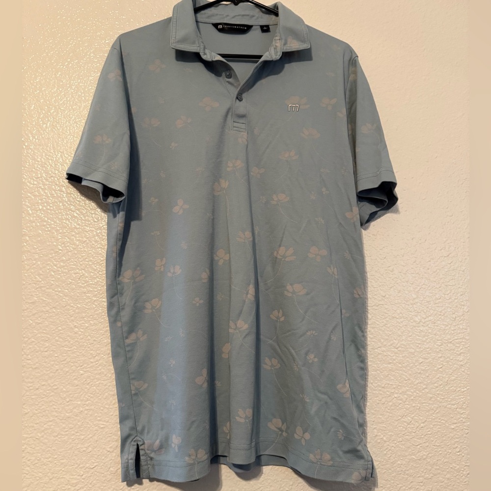 Travis Mathew Light Blue Polo with Subtle Pattern